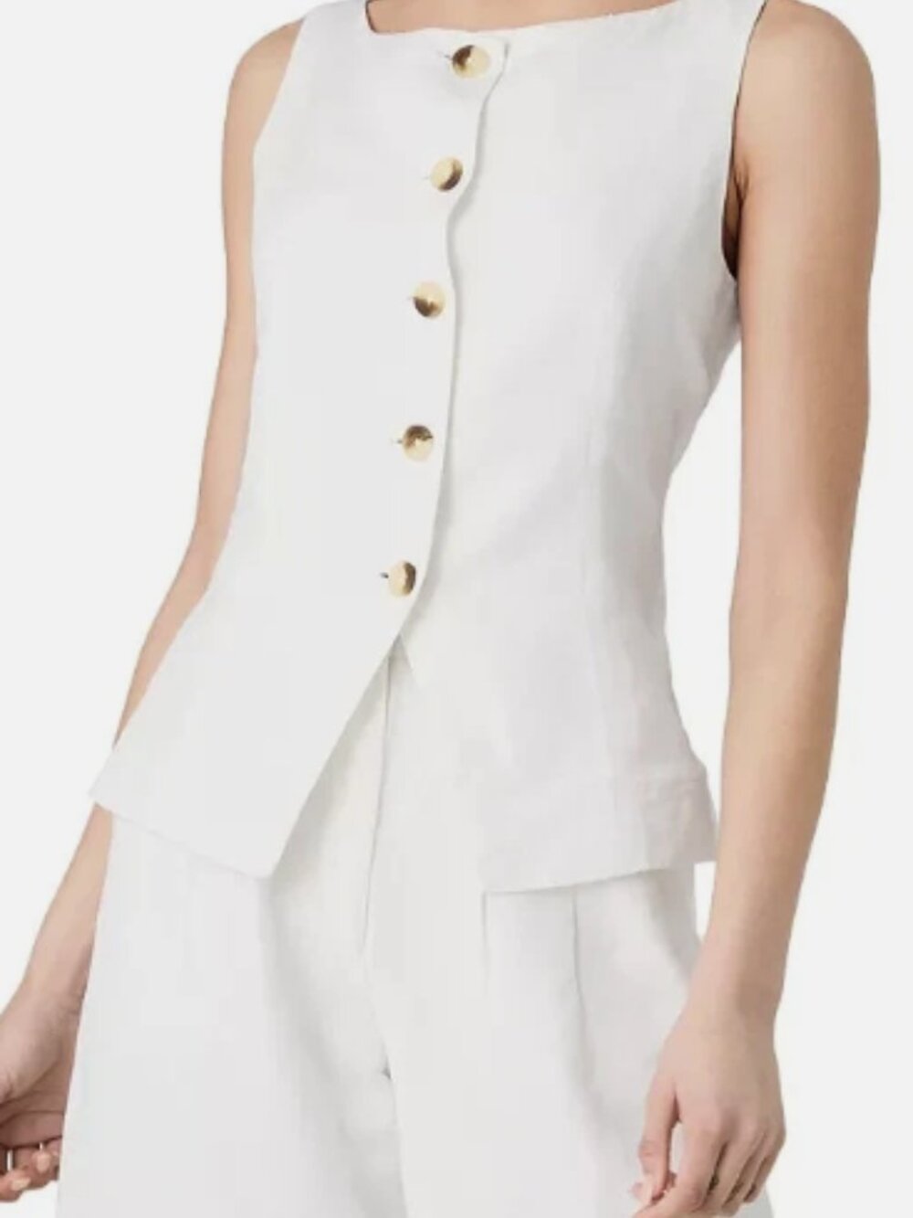 French Connection White Sleeveless Button-Front Tailored Vest